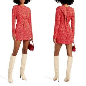 NWT ROTATE Birger Christensen Light Jacquard Printed Mini Dress High Risk Red 4